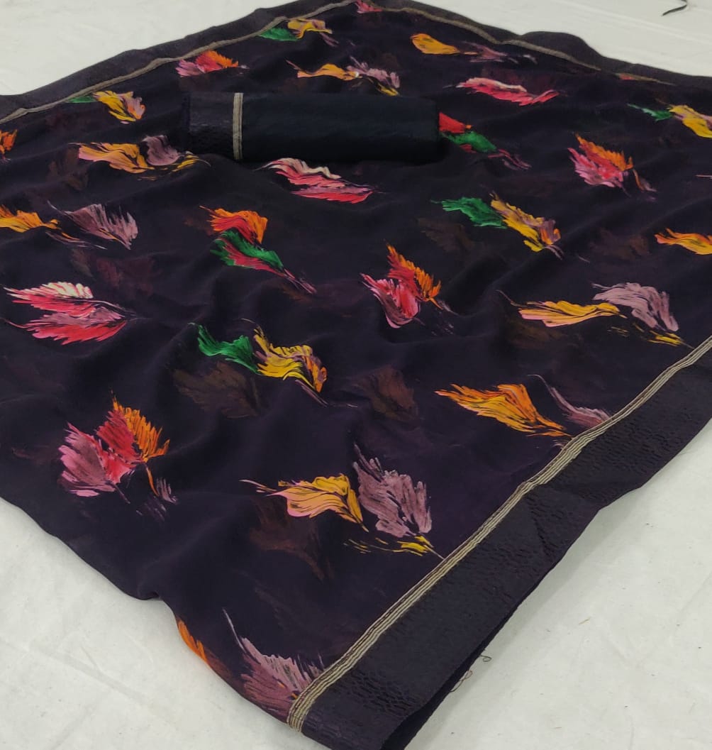 Lt Orchid Latest Fancy Designer Casual Wear Georgette With Floral Printed Sarees Collection
